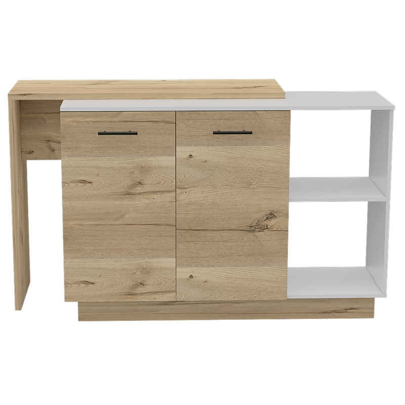 Pemberly Row 2 Piece Kitchen Set with Island and Wall Cabinet in White/Oak
