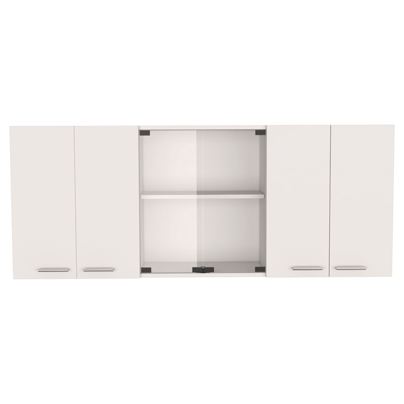 Pemberly Row 2 Piece Kitchen Set with Glass Door Wall Cabinet in White/Oak