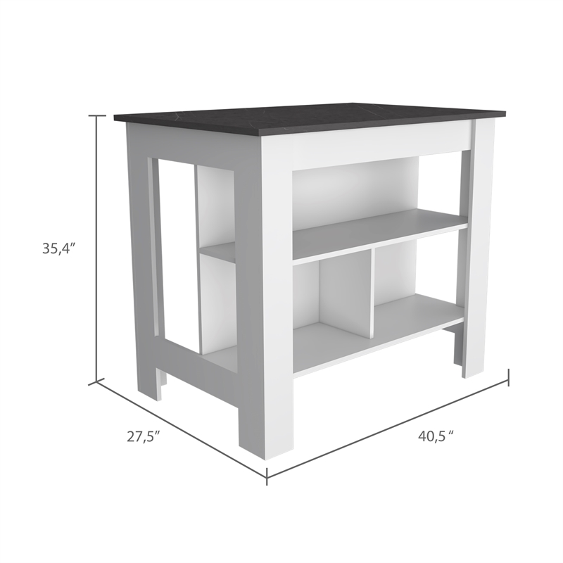 Pemberly Row 2 Piece Kitchen Set with Island and Wall Cabinet in White/Onyx