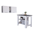 Pemberly Row 2 Piece Kitchen Set with Island and Wall Cabinet in White/Onyx