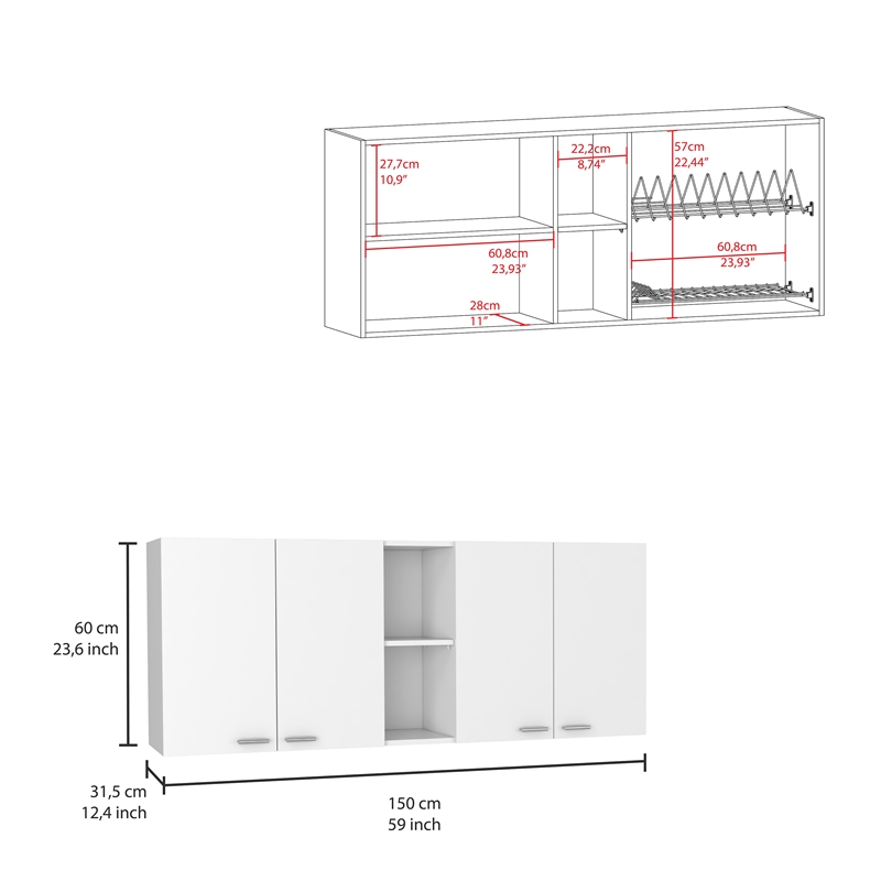 Pemberly Row 2 Piece Kitchen Set with Island and Wall Cabinet in White/Onyx