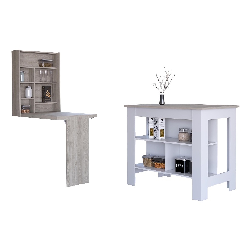 Pemberly Row 2 Piece Kitchen Set with Foldable Table in Multi-Color