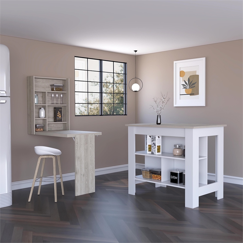 Pemberly Row 2 Piece Kitchen Set with Foldable Table in Multi-Color