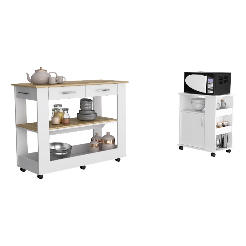 Pemberly Row 2 Piece Kitchen Set with Microwave Cabinet in Multi-Color