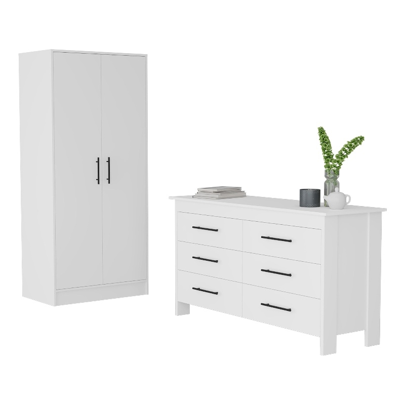 Pemberly Row 2 Piece Bedroom Set with Armoire and Dresser in White