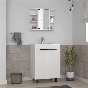 Pemberly Row 2 Piece Bathroom Set with Vanity and Medicine Cabinet in White