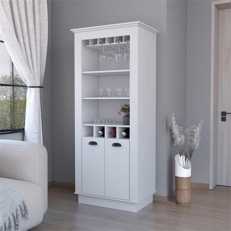 Pemberly Row Bar Cabinet with 5 Shelves Engineered Wood in White