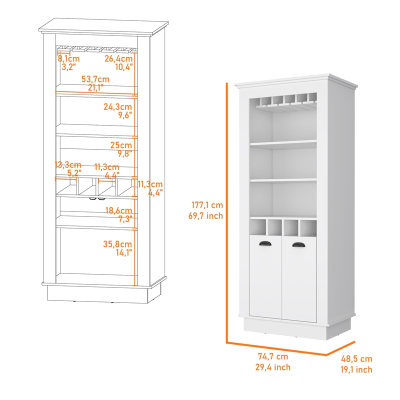Pemberly Row Bar Cabinet with 5 Shelves Engineered Wood in White
