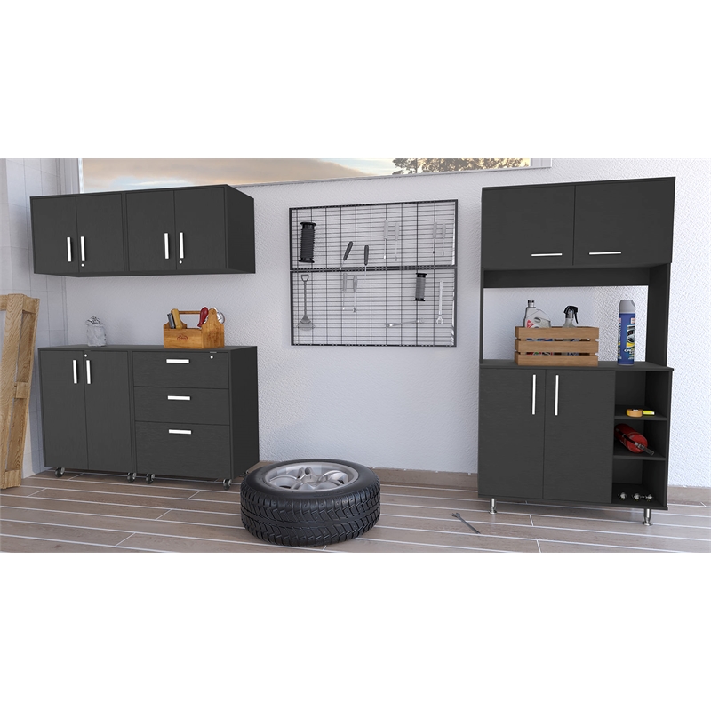 Pemberly Row 5 Piece Garage Set with Pantry Engineered Wood in Black