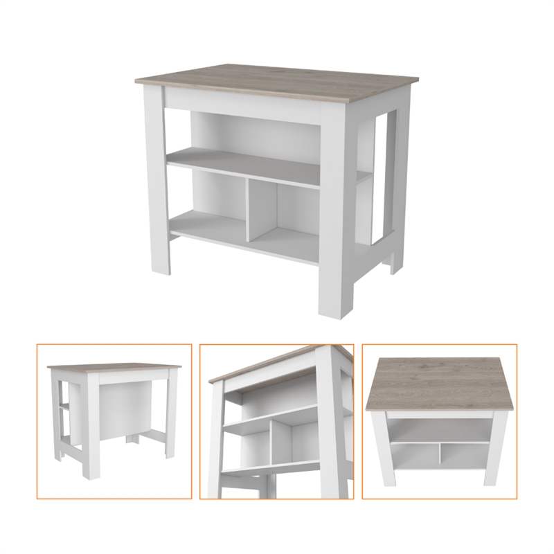 Pemberly Row Kitchen Island with Open Storage Engineered Wood in White