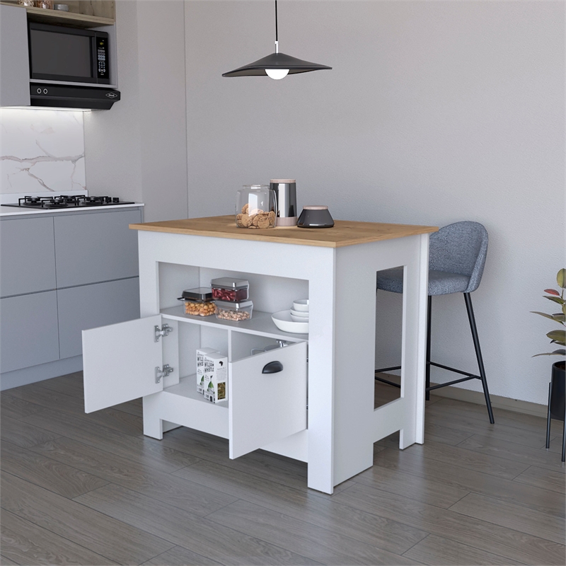Pemberly Row Kitchen Island with 2 Doors and 3 Shelves in White