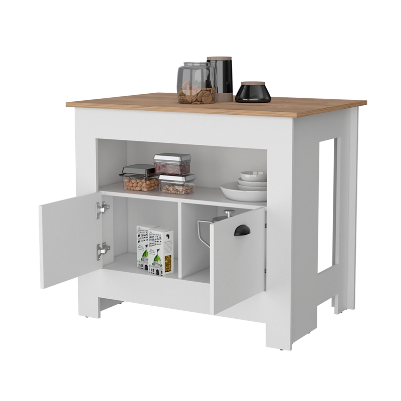 Pemberly Row Kitchen Island with 2 Doors and 3 Shelves in White