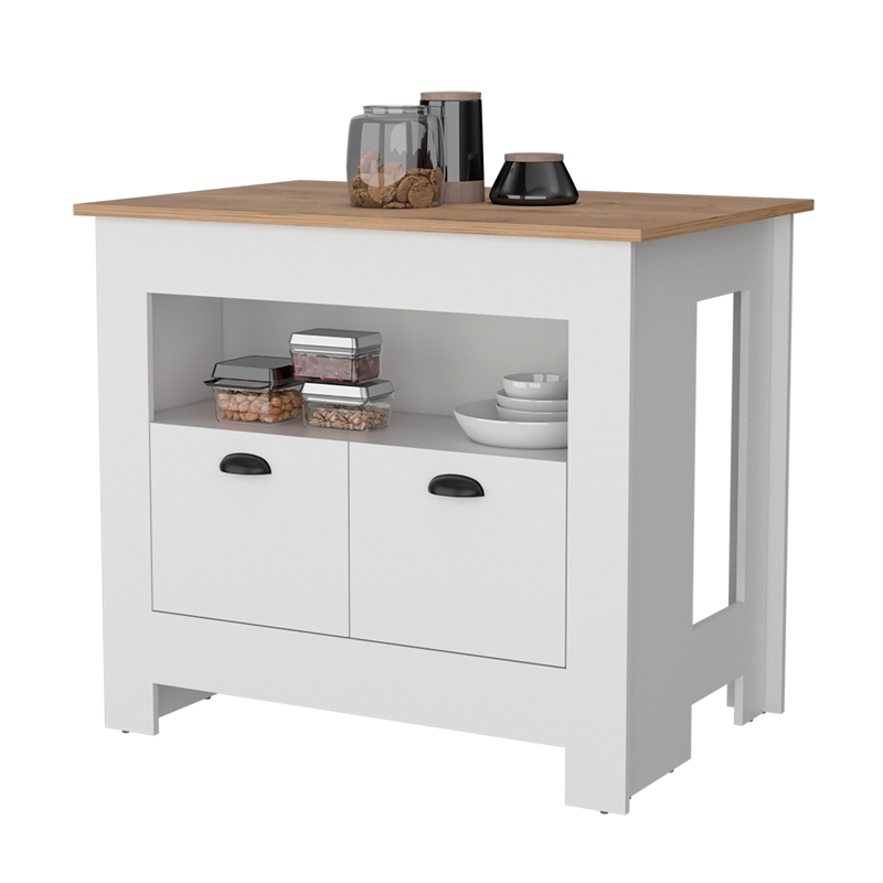 Pemberly Row Kitchen Island with 2 Doors and 3 Shelves in White