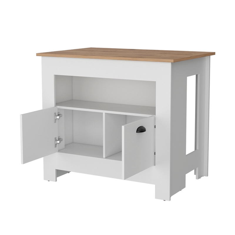 Pemberly Row Kitchen Island with 2 Doors and 3 Shelves in White