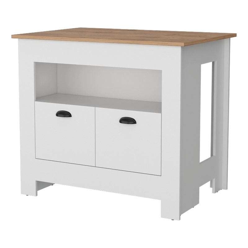 Pemberly Row Kitchen Island with 2 Doors and 3 Shelves in White