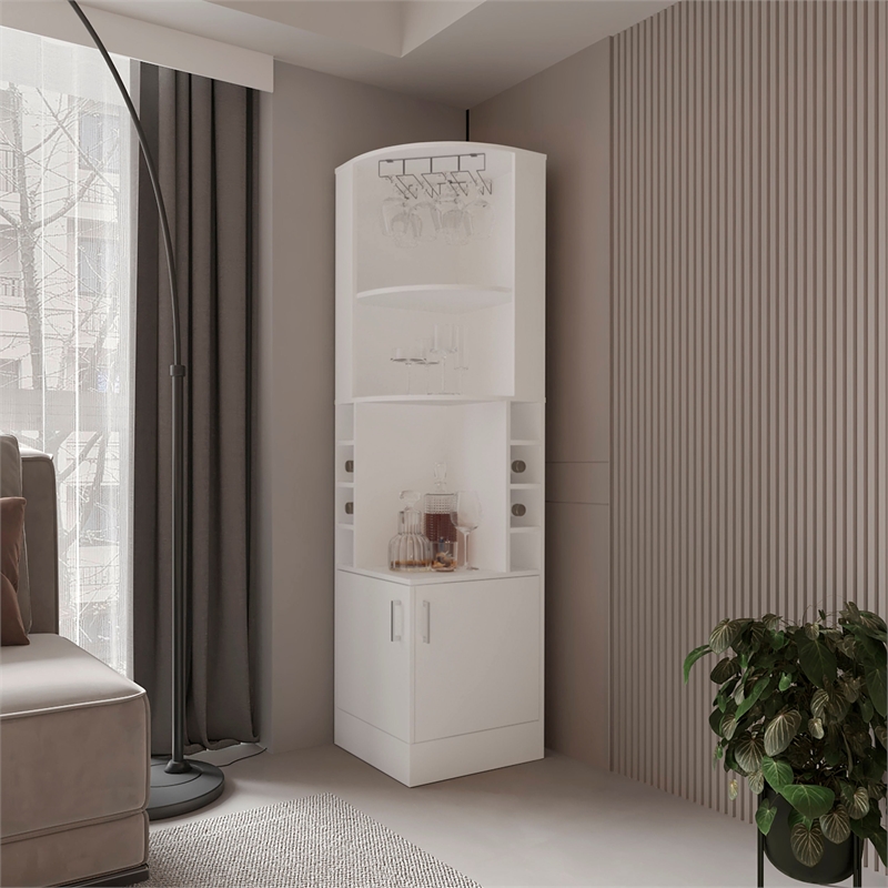 Pemberly Row Corner Bar Cabinet with Storage Engineered Wood in White