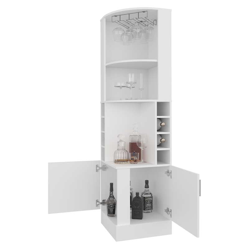 Pemberly Row Corner Bar Cabinet with Storage Engineered Wood in White
