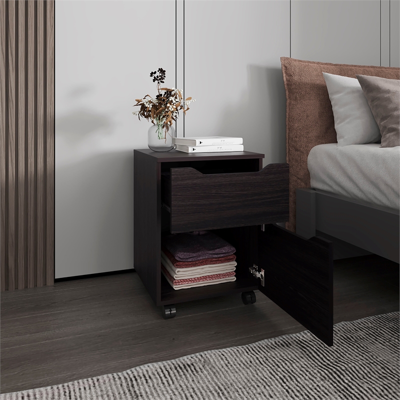 Pemberly Row Nightstand with 1 Door and 1 Drawer Engineered Wood in Wengue