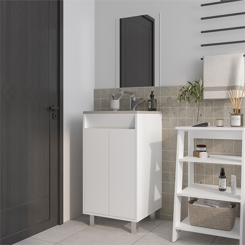 Pemberly Row Bathroom Cabinet with 2 Doors and Mirror in White