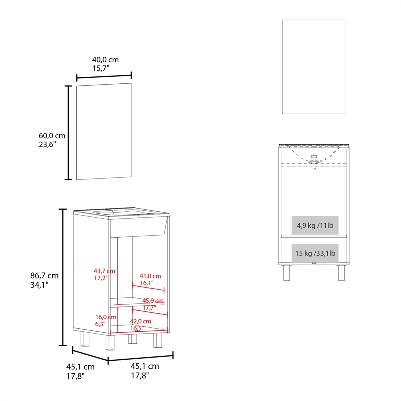 Pemberly Row Bathroom Cabinet with 2 Doors and Mirror in White