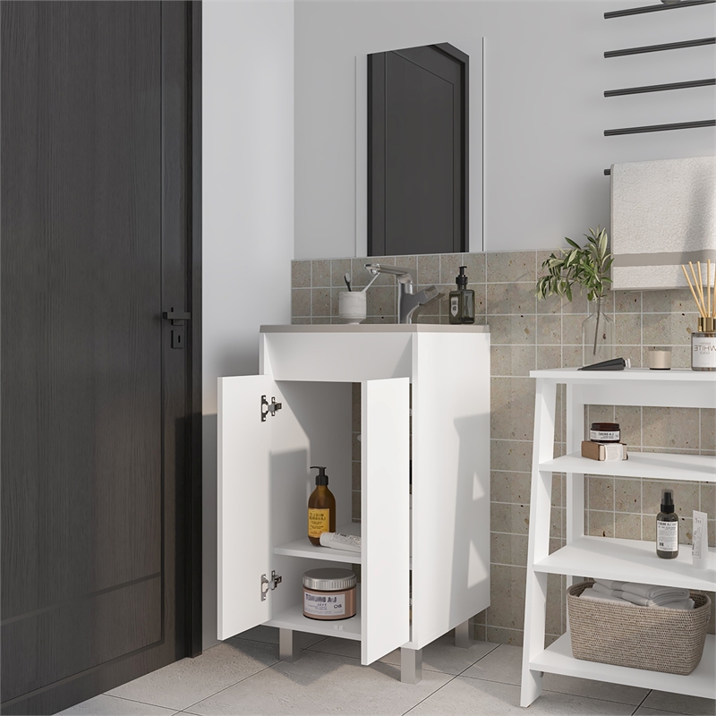Pemberly Row Bathroom Cabinet with 2 Doors and Mirror in White