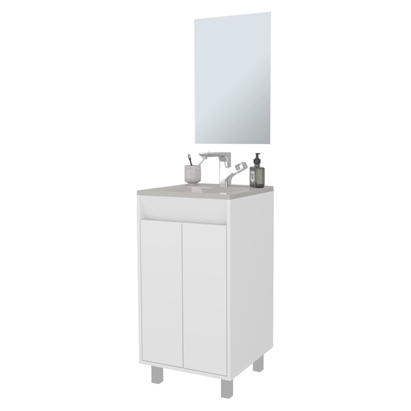 Pemberly Row Bathroom Cabinet with 2 Doors and Mirror in White