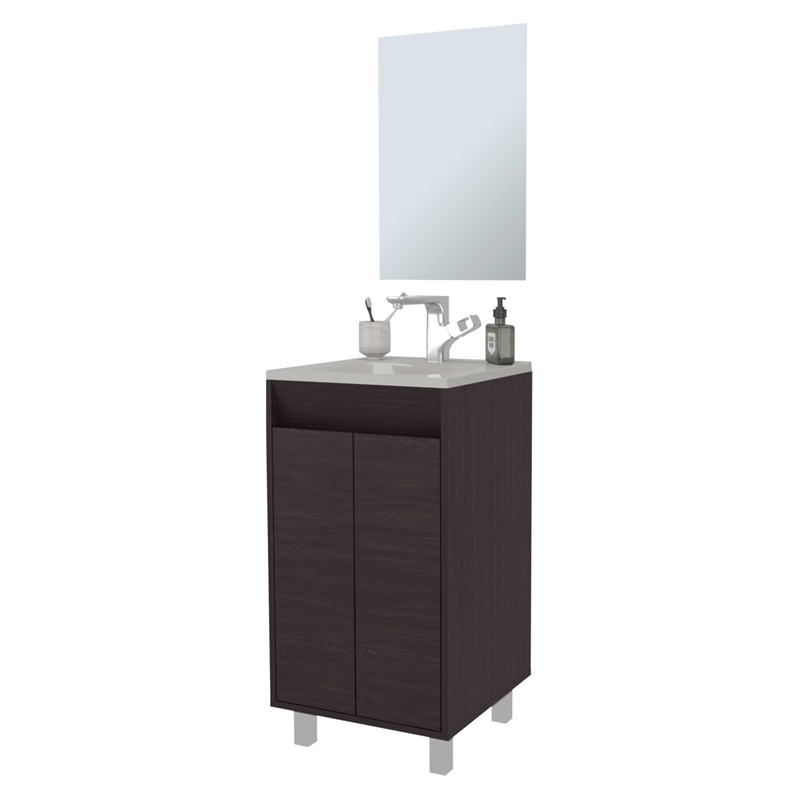 Pemberly Row Bathroom Cabinet with 2 Doors and Mirror in Wengue
