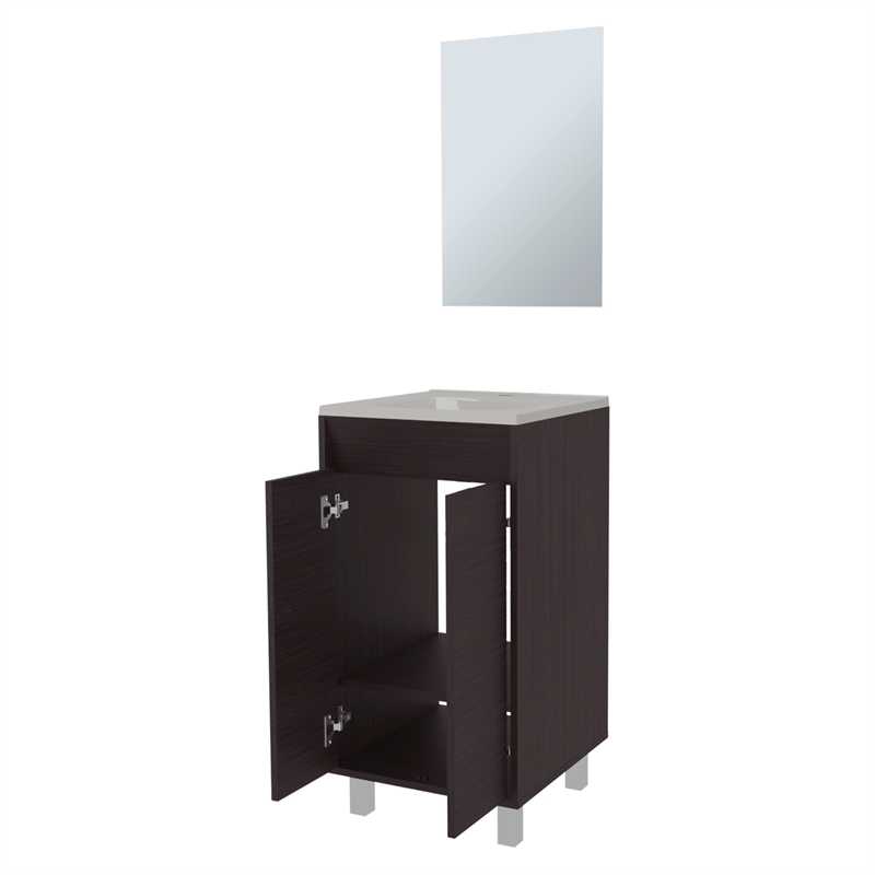 Pemberly Row Bathroom Cabinet with 2 Doors and Mirror in Wengue