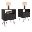 Pemberly Row Set of 2 Nightstands with Metal Legs Engineered Wood in Brown