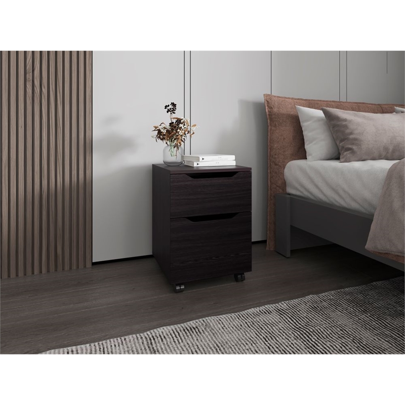 Pemberly Row Set of 2 Nightstands with Drawer and Shelf in Wenge
