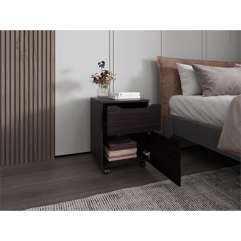 Pemberly Row Set of 2 Nightstands with Drawer and Shelf in Wenge