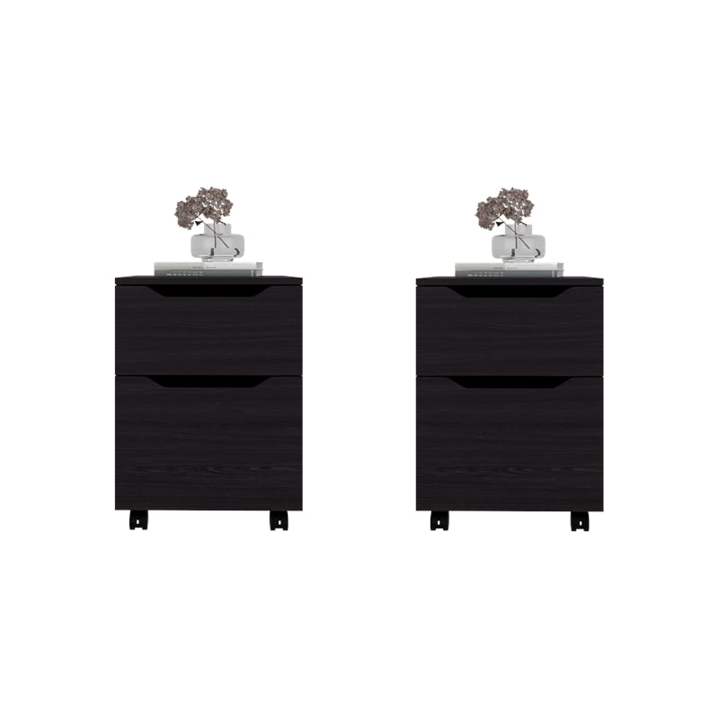Pemberly Row Set of 2 Nightstands with Drawer and Shelf in Wenge