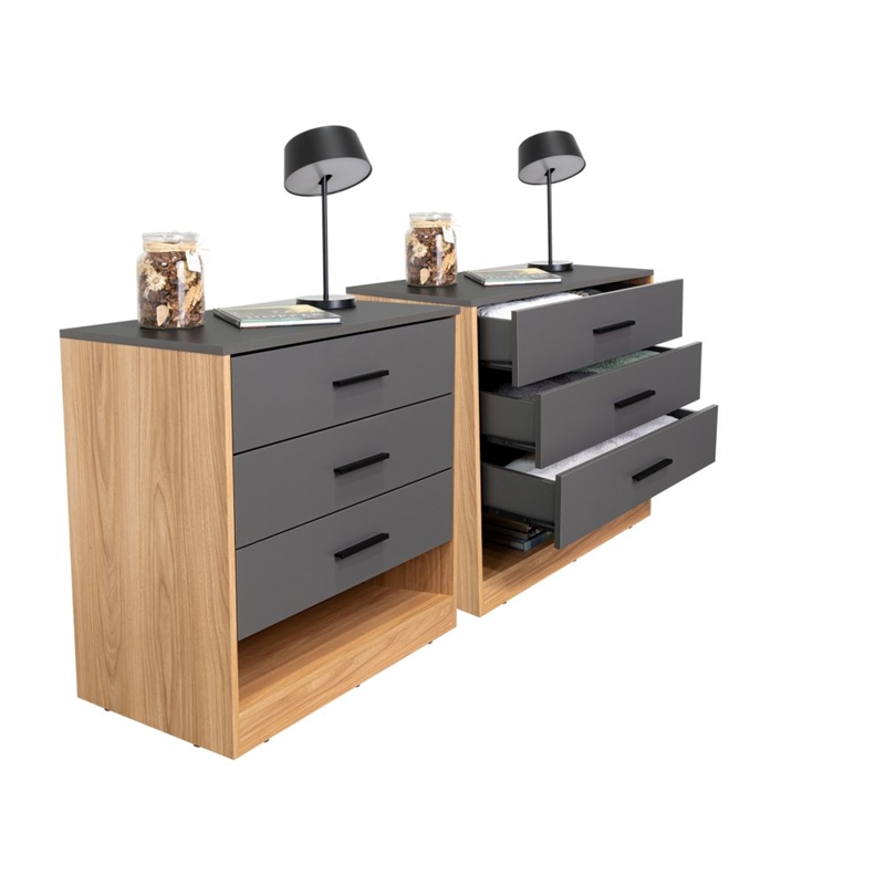 Pemberly Row Set of 2 Dressers with 3 Drawers and Open Shelf in Multi-Color