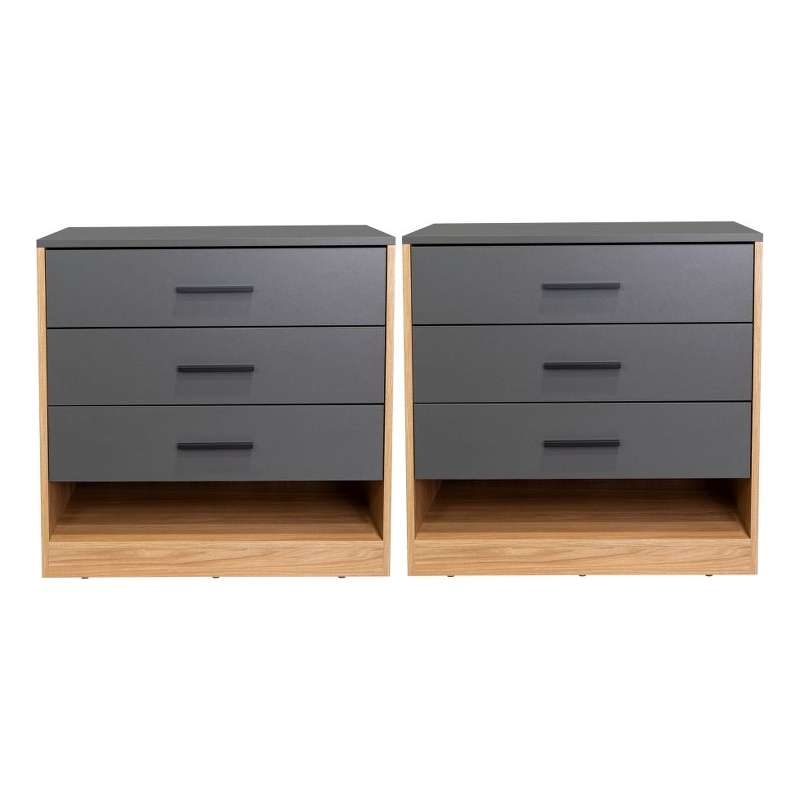 Pemberly Row Set of 2 Dressers with 3 Drawers and Open Shelf in Multi-Color