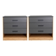 Pemberly Row Set of 2 Dressers with 3 Drawers and Open Shelf in Multi-Color