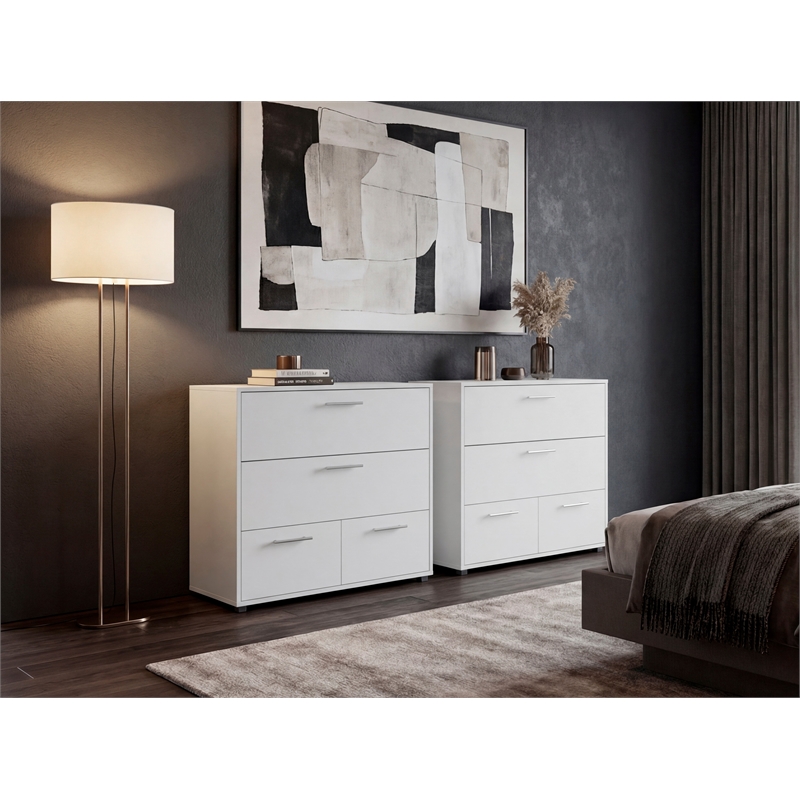 Pemberly Row Set of 2 Dressers with 4 Drawers Engineered Wood in White