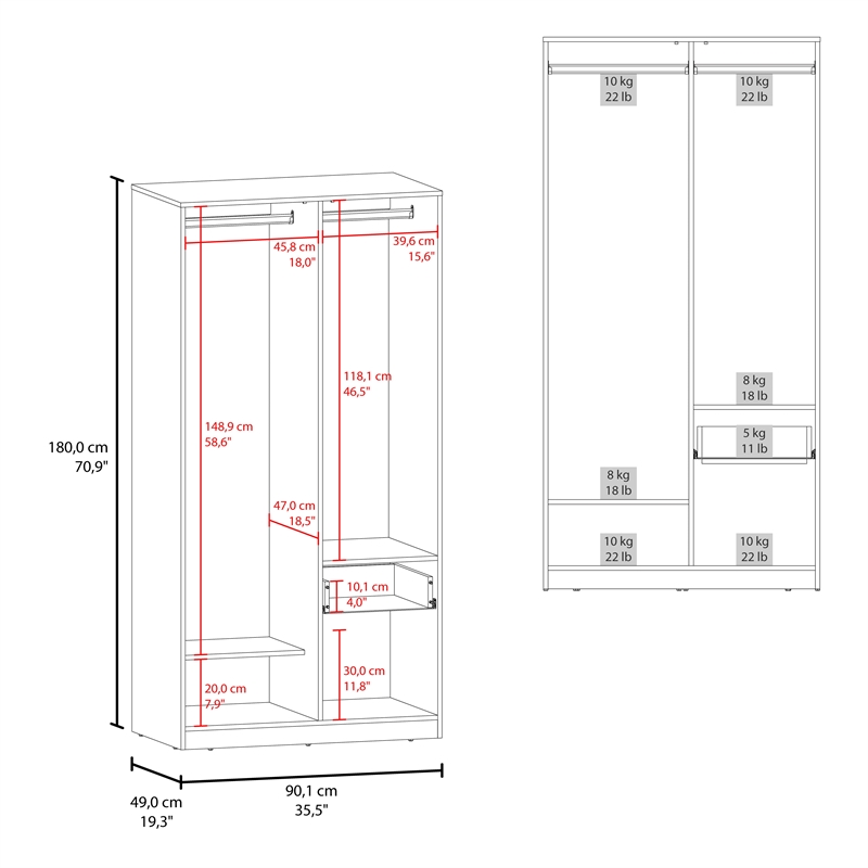 Pemberly Row Wardrobe with 2 Doors and Drawer in Matt Grey/Natural Oak