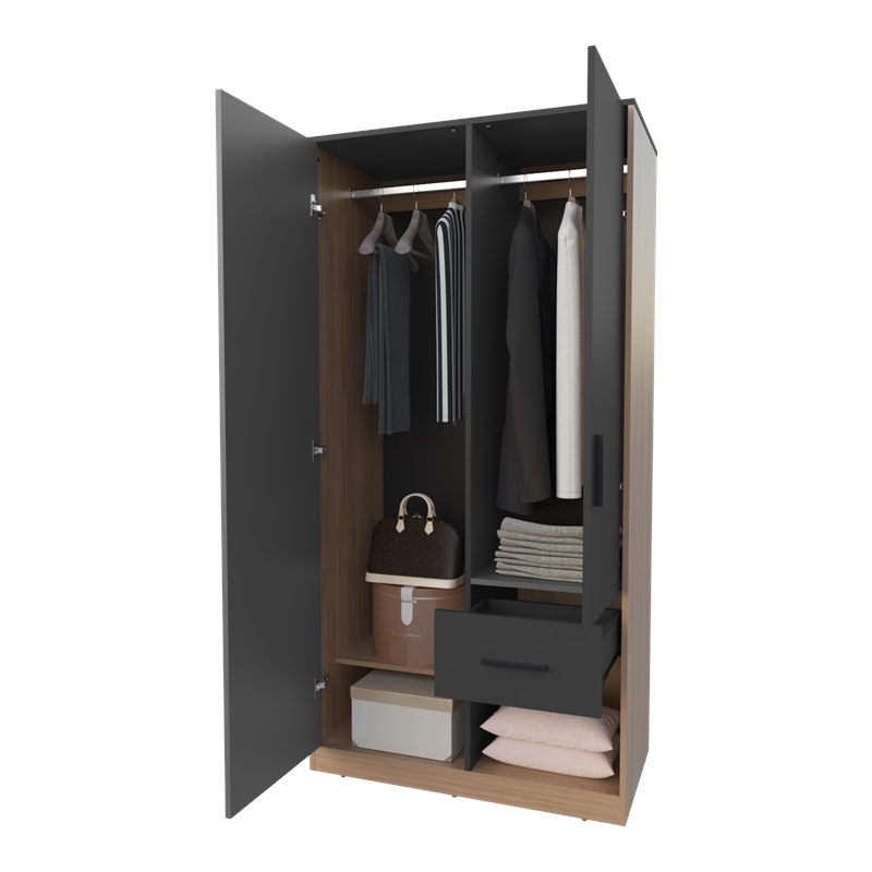 Pemberly Row Wardrobe with 2 Doors and Drawer in Matt Grey/Natural Oak