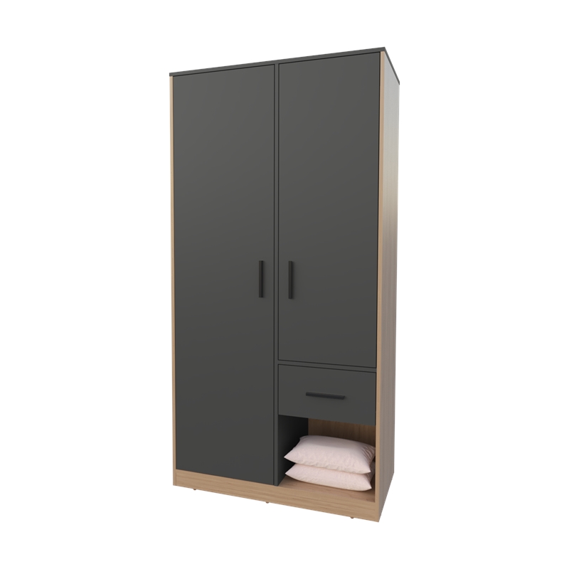 Pemberly Row Wardrobe with 2 Doors and Drawer in Matt Grey/Natural Oak