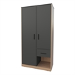 Pemberly Row Wardrobe with 2 Doors and Drawer in Matt Grey/Natural Oak