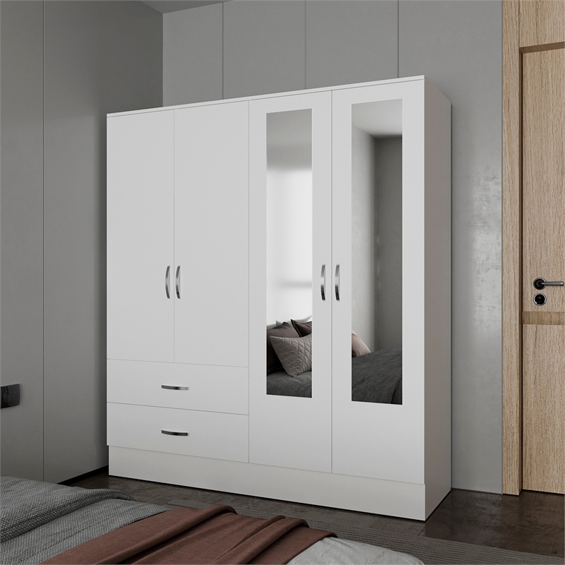 Pemberly Row Wardrobe with 4 Doors and 2 Mirror Panels in White