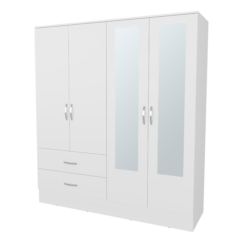 Pemberly Row Wardrobe with 4 Doors and 2 Mirror Panels in White