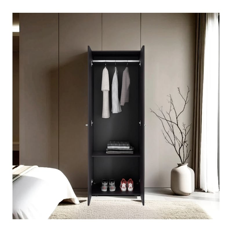 Pemberly Row Tall Wardrobe with 2 Doors and 4 Shelves in Wenge
