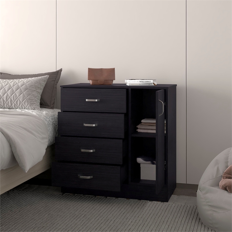Pemberly Row 4 Drawer Bedroom Dresser with Side Cabinet in Wenge