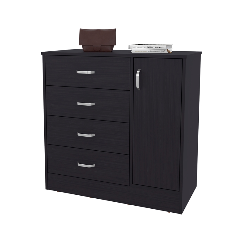 Pemberly Row 4 Drawer Bedroom Dresser with Side Cabinet in Wenge