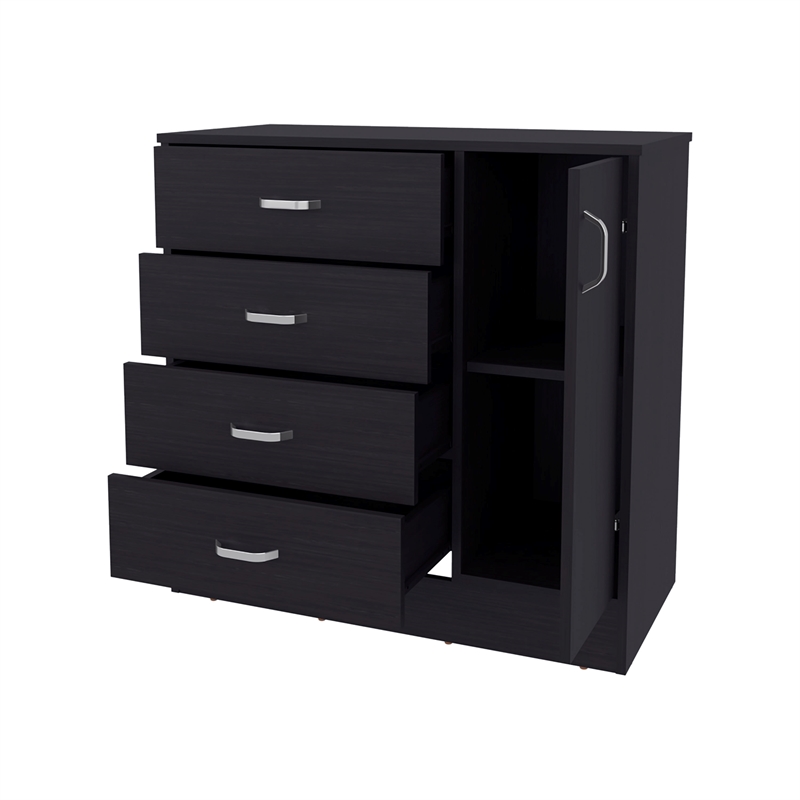 Pemberly Row 4 Drawer Bedroom Dresser with Side Cabinet in Wenge