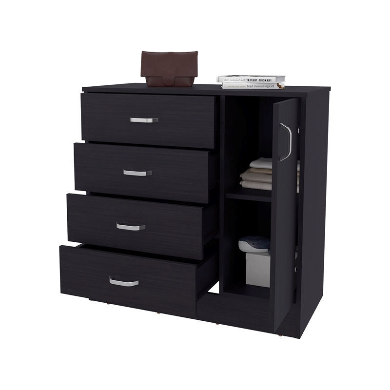 Pemberly Row 4 Drawer Bedroom Dresser with Side Cabinet in Wenge