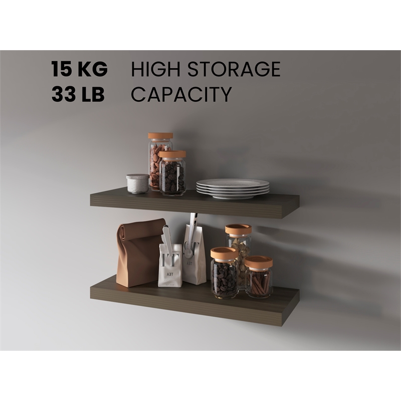 Pemberly Row Floating Wall Shelf Set of 2 Engineered Wood in Smokey Oak