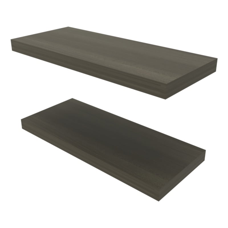 Pemberly Row Floating Wall Shelf Set of 2 Engineered Wood in Smokey Oak