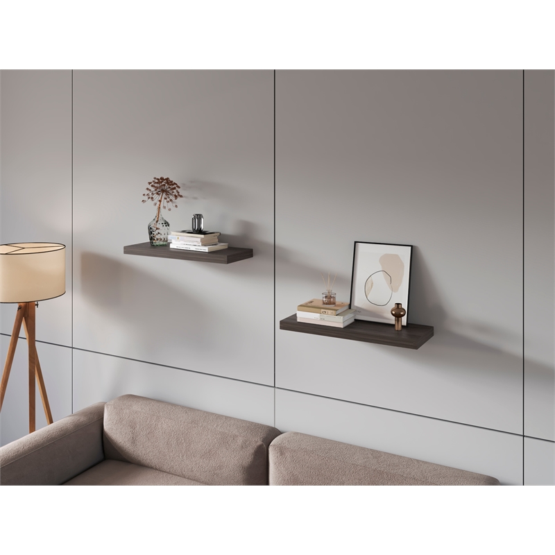 Pemberly Row Floating Wall Shelf Set of 2 Engineered Wood in Sienna Oak